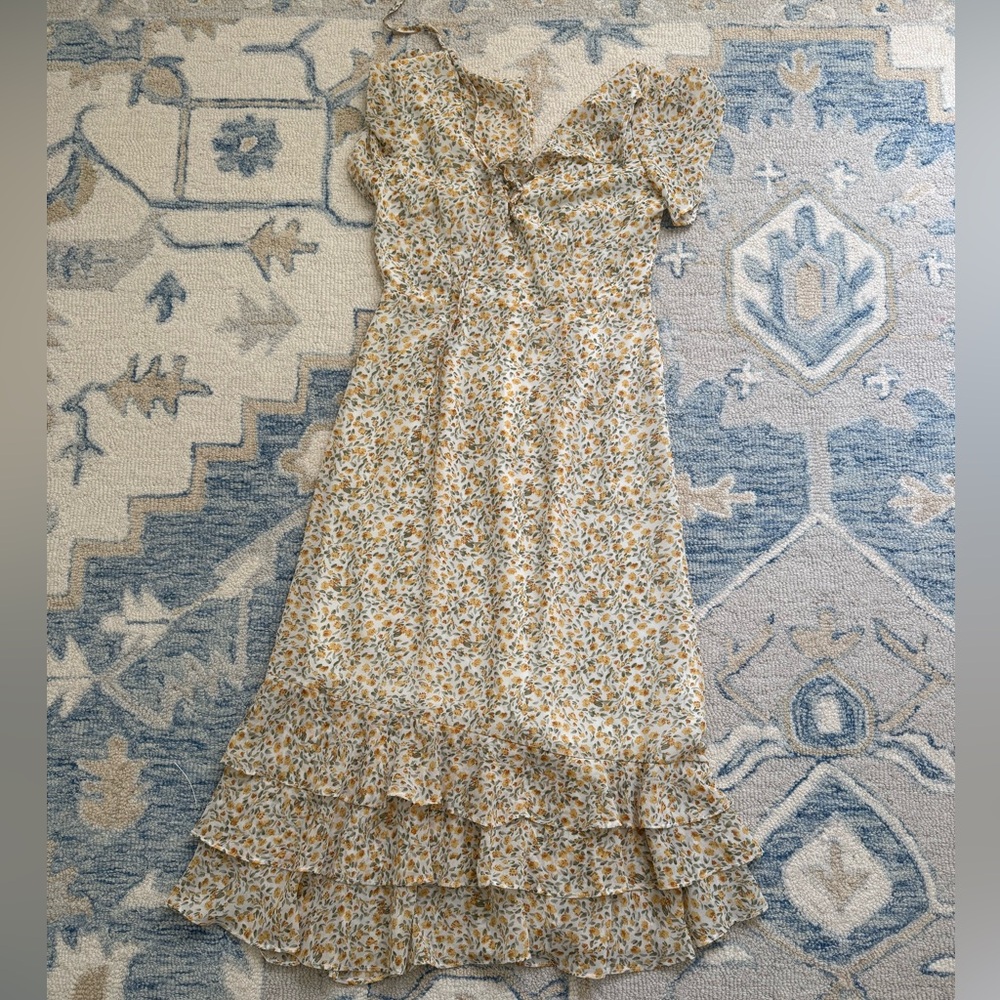 Petal & Pup High Low Floral Dress in Cream and Tan